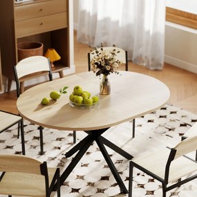HOMCOM Extendable Dining Table for 4-6, 100-135 cm Industrial Kitchen Table with Butterfly Leaf and X-Shape Base, Round to Oval for Dining Room, Living Room, Natural Wood Finish | Aosom Romania