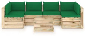 Set mobilier de gradina cu perne, 7 piese, lemn verde tratat
