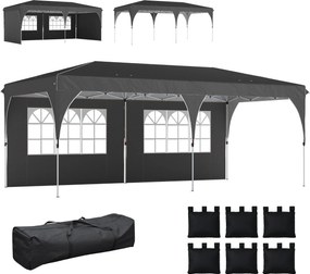 Outsunny Cort Pliabil 6x3 m cu Benzi Reflectorizante UPF 50+ Montaj Ușor Sistem Central de Blocare Impermeabil Gri închis | Aosom Romania
