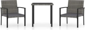 vidaXL Set de masă pentru grădină, 3 piese, gri, poliratan