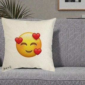 Perna Decorativa Emoji cu 3 Inimi, 40x40 cm, Ecru, Husa Detasabila, Perna Inclusa, BEKZ®