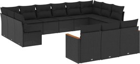 vidaXL Set mobilier de grădină cu perne, 13 piese, negru, poliratan