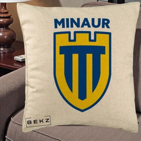 Perna Personalizata Minaur Baia Mare Fotbal, 40x40 cm, Bej, Husa Detasabila, Perna Inclusa, BEKZ®