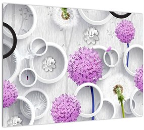 Tablou cu abstracție 3D cu cercuri și flori (70x50 cm), în 40 de alte dimensiuni noi