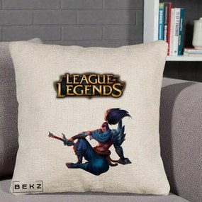 Perna Personalizata League of Legends Yasuo, 40x40 cm, Bej Canapea, Husa Detasabila, Perna Inclusa, BEKZ®