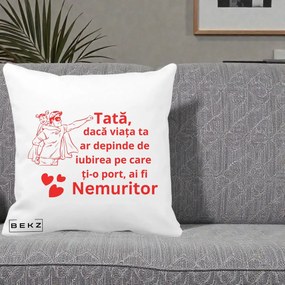 Cadou pentru Tata - Perna Personalizata Tata Nemuritor cu Fetita, 40x40 cm, Alba Mata, Husa Detasabila, Perna Inclusa, BEKZ®
