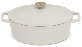 RESIGILAT - Oală din fontă emailată ovală cu capac 30 cm, 4.65L – Berlinger Haus Sahara Collection BH 6540, crem, pentru cuptor și coacere lentă