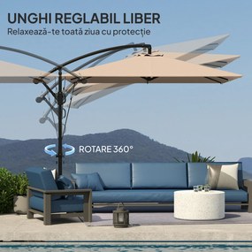 Outsunny Umbrelă Suspendată 2.5x2.5 m cu Acoperire, Corzi Antivânt, Bază în Cruce și Manivelă, Umbrelă de Grădină Inclinabilă și Rotativă 360° din Metal și Poliester 180 g/m², UV50+, Gri | Aosom Romania