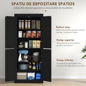 HOMCOM Dulap Înalt de Bucătărie cu 6 Rafturi și 2 Uși, Dulap cu Rafturi Reglabile din Lemn, 76x40,5x184 cm, Alb | Aosom Romania