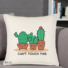 Perna Decorativa Cactus Funny Can't Touch This, 40x40 cm, Crem Reliefat, Husa Detasabila, Perna Inclusa, BEKZ®