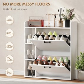 HOMCOM Dulap pentru pantofi slim cu 2 sertare rabatabile și 3 rafturi, Capacitate 15 perechi, 83x24x90.5 cm, Alb | Aosom Romania