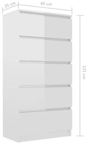 Servanta cu sertare, alb extralucios, 60 x 35 x 121 cm, PAL 1, Alb foarte lucios