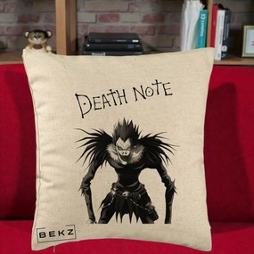 Perna Personalizata Death Note Ryuk Shinigami Alb-Negru, 40x40 cm, Bej, Husa Detasabila, Perna Inclusa, BEKZ®