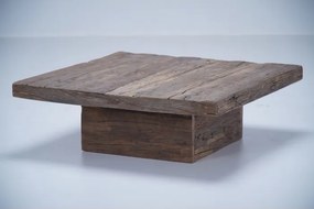 Măsuță de cafea pătrată din lemn de stejar, natur, cu bază centrală masivă, aspect rustic, finisaj mat, 30 x 90 x 90 cm, „Country”