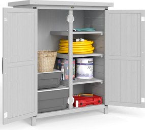 Outsunny Adăpost de grădină dulap 3 rafturi 2 uși acoperiș din tablă galvanizată etanș lemn masiv 75 x 40 x 90 cm gri | Aosom Romania