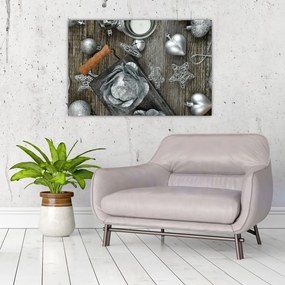 Tablou - decorațiuni argintii de Crăciun (90x60 cm)