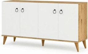 Comoda 616TNM1603, alb/stejar, PAL melaminat, 180x45x79 cm