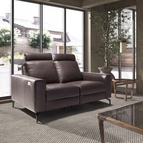 Canapea 2 locuri, functie relax, tapitat cu piele Chocolate Brown