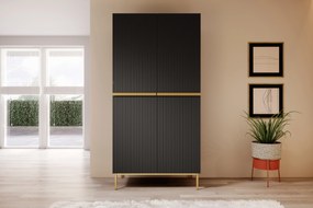 Dulap Nicole cu picioare metalice și mânere 100 cm - negru mat / picioare aurii