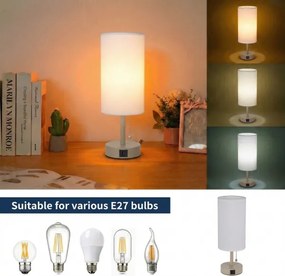 Brilagi - Lampă de masă TABLON cu port USB, 1xE27/25W/230V, bej/alb