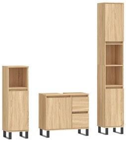 3190232 vidaXL Set mobilier de baie, 3 piese, stejar sonoma, lemn prelucrat