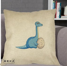 Perna Decorativa Brontosaur cu Ou, 40x40 cm, Crem, Husa Detasabila, Perna Inclusa, BEKZ®