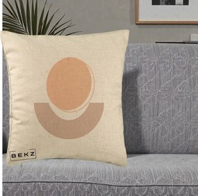 Perna Decorativa Geometric Boho Luna si Disc, 40x40 cm, Bej, Husa Detasabila, Perna Inclusa, BEKZ®