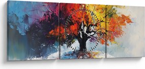 Tablou - Copac multicolor (cu ceas) (90x30 cm)