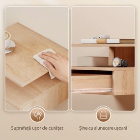 HOMCOM Set de 2 Noptiere Suspendate pe Perete cu Sertar, Stejar | Aosom Romania