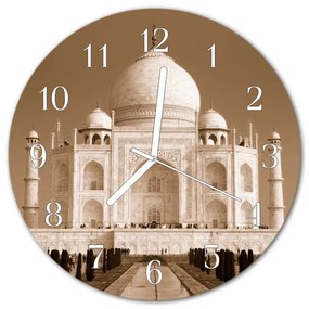 Ceas de perete din sticla rotund Taj Mahal Arhitectura Sepia