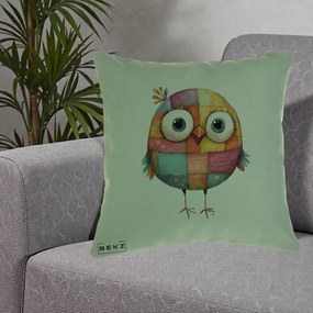 Perna Decorativa Pasare Patchwork Colorata, 40x40 cm, Verde, Husa Detasabila, Perna Inclusa, BEKZ®