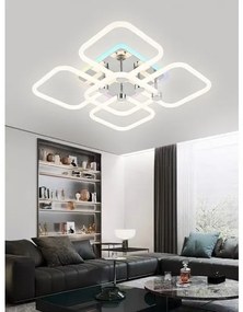 Lustra LED Cu Telecomandă, 3 Tipuri De Lumină Plus Lumina RGB, Intensitate Reglabilă, 63W, Alb-Argintiu
