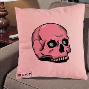 Perna Decorativa Craniu Roz Tatoo Art Halloween, 40x40 cm, Roz, Husa Detasabila, Perna Inclusa, BEKZ®