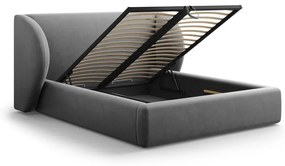 Pat dublu gri închis tapițat cu spațiu de depozitare și somieră 160x200 cm Miley – Micadoni Home
