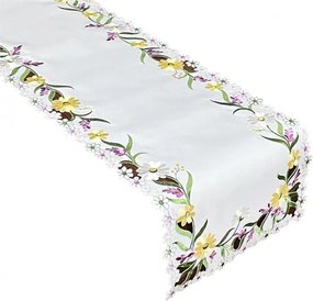 Traversa pentru masa albă cu broderie delicată de flori de primăvară Lățime: 40 cm | Lungime: 85 cm