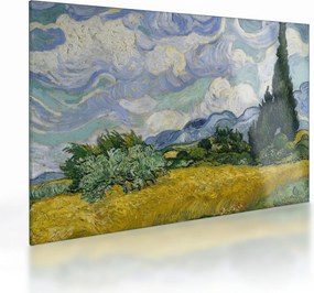 Tablou pe sticlă - Vincent van Gogh, Wheat Field with Cypresses, reproducere (70x50 cm)