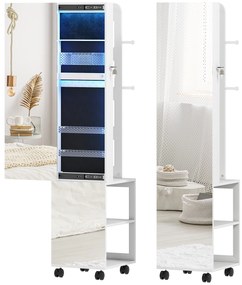 HOMCOM Dulap pentru Bijuterii Rotativ cu Oglindă, Lumină LED și Încuietoare Negru | Aosom Romania