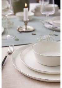 Set de masă 24 piese din porțelan, alb cu detalii argintate