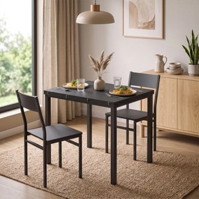 HOMCOM Set Masă și Scaune Dining 5 Piese Extensibil cu MDF și Metal, 80-120 cm, 4 Scaune Stivuibile, Negru | Aosom Romania