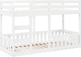 vidaXL Pat supraetajat, alb, 75x190 cm, lemn masiv de pin