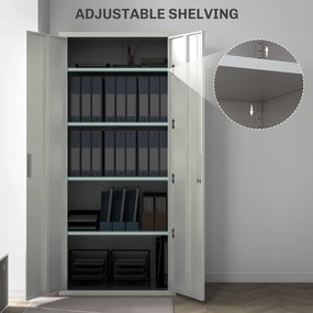 HOMCOM Dulap de Depozitare pentru Birou cu 5 Niveluri, Dulap Metalic cu 2 Uși și 4 Rafturi Reglabile, 80x40x180 cm, Alb