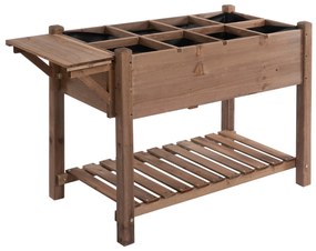 Outsunny Jardinieră Supraînălțată din Lemn | Grădinărit cu Raft Pliabil și Spațiu de Depozitare | 123x54x74 cm Maro | Aosom Romania