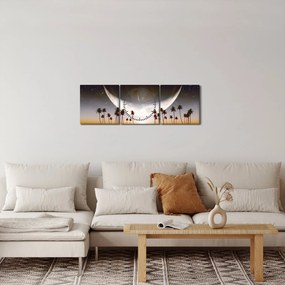 Tablou- Luna deasupra palmierilor (cu ceas) (90x30 cm)