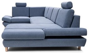 Colțar extensibil tapițat AVESTA în formă de U, cu spațiu generos de depozitare, albastru