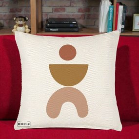 Perna Decorativa Geometric Boho Disc si Arc, 40x40 cm, Crem Reliefat, Husa Detasabila, Perna Inclusa, BEKZ®