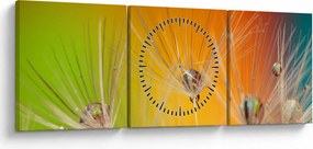 Tablou cu picături pe plantă (cu ceas) (90x30 cm)
