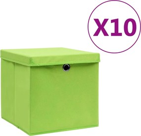 vidaXL Cutii depozitare cu capace, 10 buc., verde, 28x28x28 cm