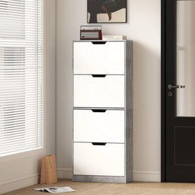 HOMCOM Scarpieră Economisitoare de Spațiu Modernă cu 4 Ante pentru 16 Perechi de Pantofi, 62.5x26x156 cm, Gri Ciment | Aosom Romania