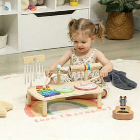 AIYAPLAY Instrumente muzicale pentru copii din lemn Montessori cu tobă xilofon ton dublu talger clopoțel de vânt | Aosom Romania