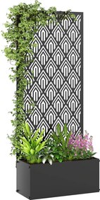 Outsunny Jardinieră cu spalier, ghiveci cu paravan, pentru plante cățărătoare, metal, 45 x 21,5 x 110 cm, negru | Aosom Romania